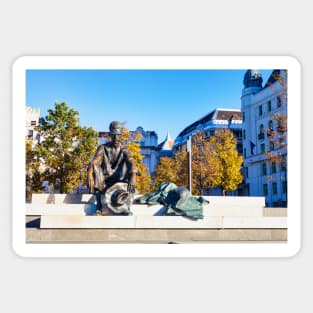 Sitting Statue of Attila Jozsef beside the Hungarian Parliament Building in Budapest, Hungary Sticker